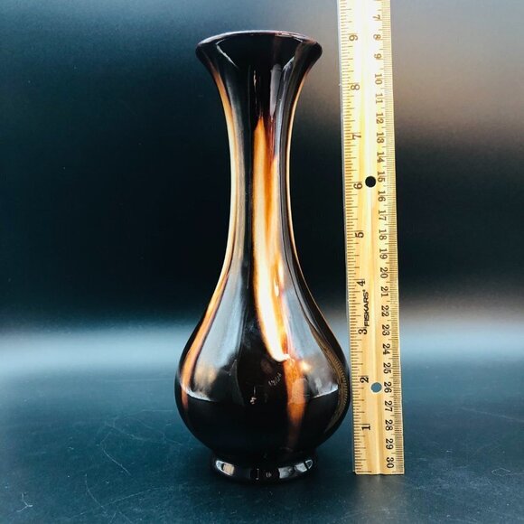 Huronia Pottery Vase Handmade Red Clay Artistic Vessel Brown Cream Glossy Glaze - Picture 10 of 10